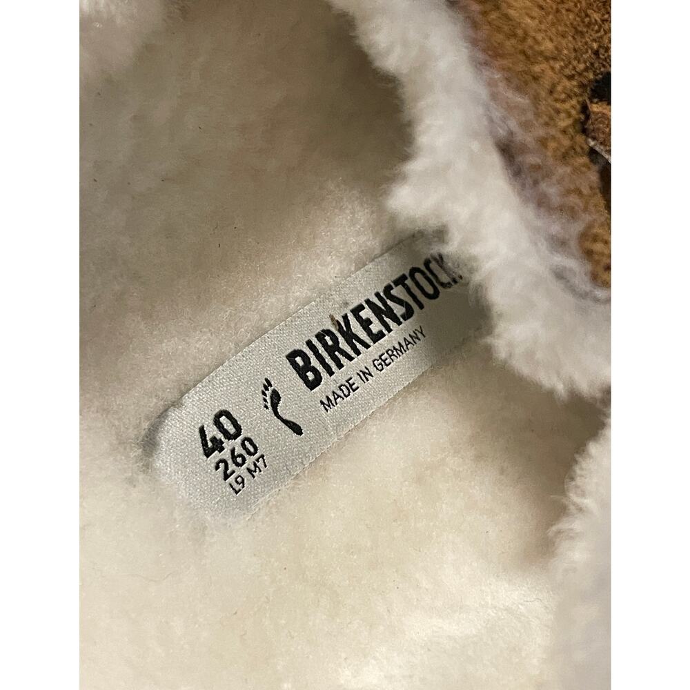 Birkenstock Suede Clog Sandals in Cognac Brown with Cream Shearling - Picture 8 of 11